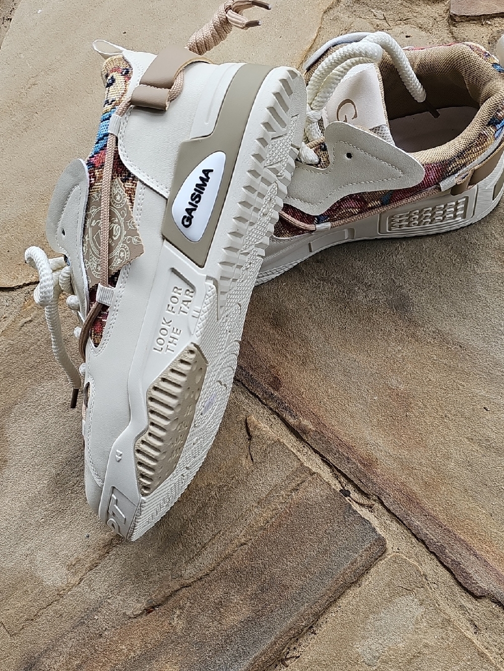 Men's Athletic Sneakers in Beige and White